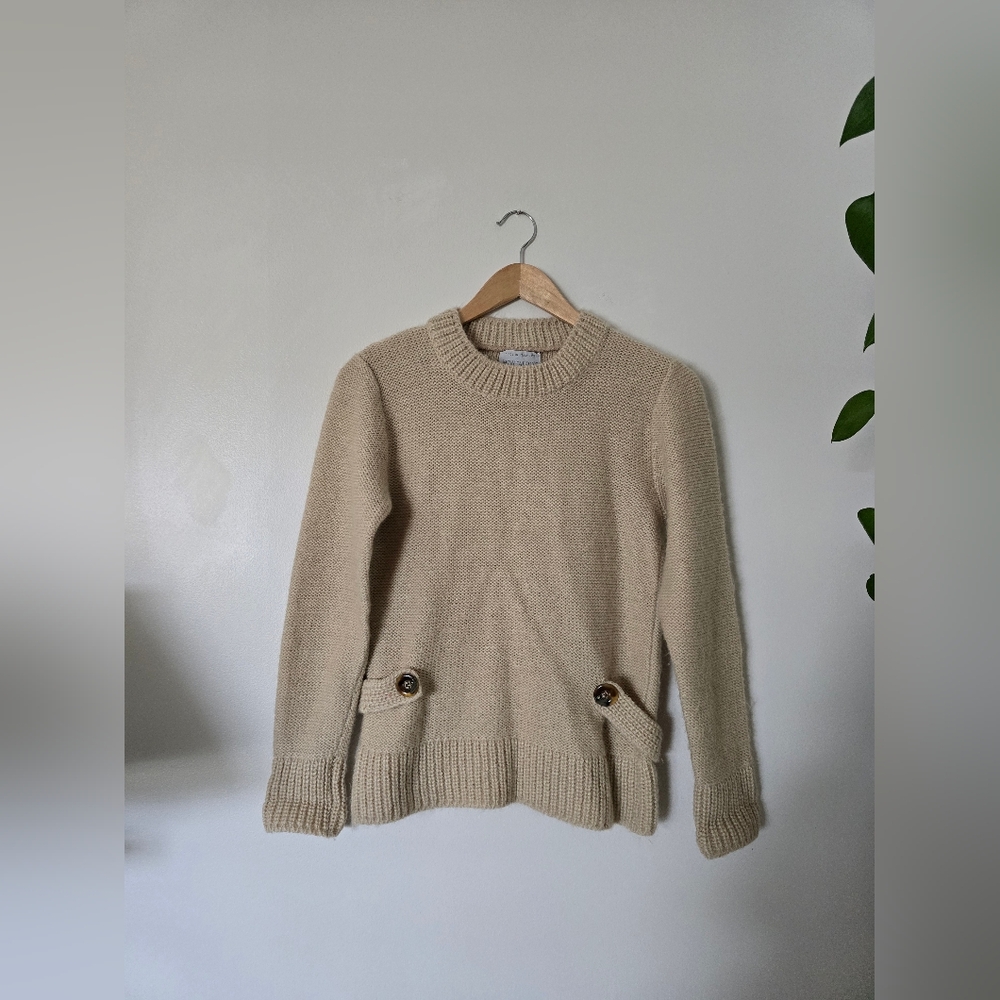 Vintage Montaldo's Wool Blend Beige Womens Knit Sweater Small Made In Italy - Picture 5 of 8